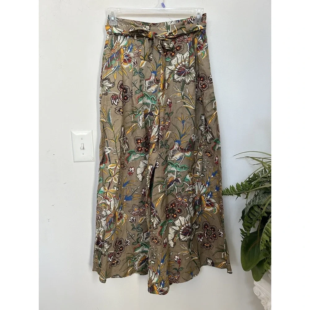 NWT BANANA REPUBLIC Meridian Boho Vintage Floral Wide‎ Leg Linen Pants Sz 4P